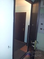 Тамбурная шпонированная деревянная дверь, с отбойником для ног, глазком